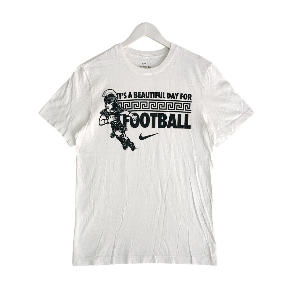 Nike Mens White Football Trojan Graphic T-Shirt Small It's a Beautiful Day Tee